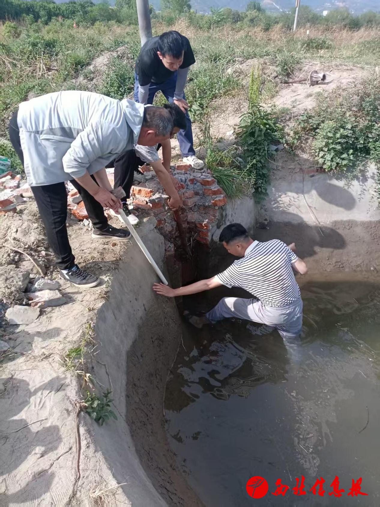 每天例行巡渠中，时常遇到杂物堵塞闸门，李辉跳入渠水中捞杂物除险情。